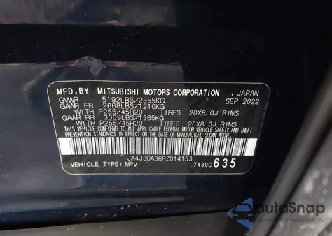 2023 Mitsubishi Outlander Se 2.5 2Wd/Se Black Edition 2Wd/Se Special Edition 2Wd from USA, damaged, VIN JA4J3UA86PZ014153